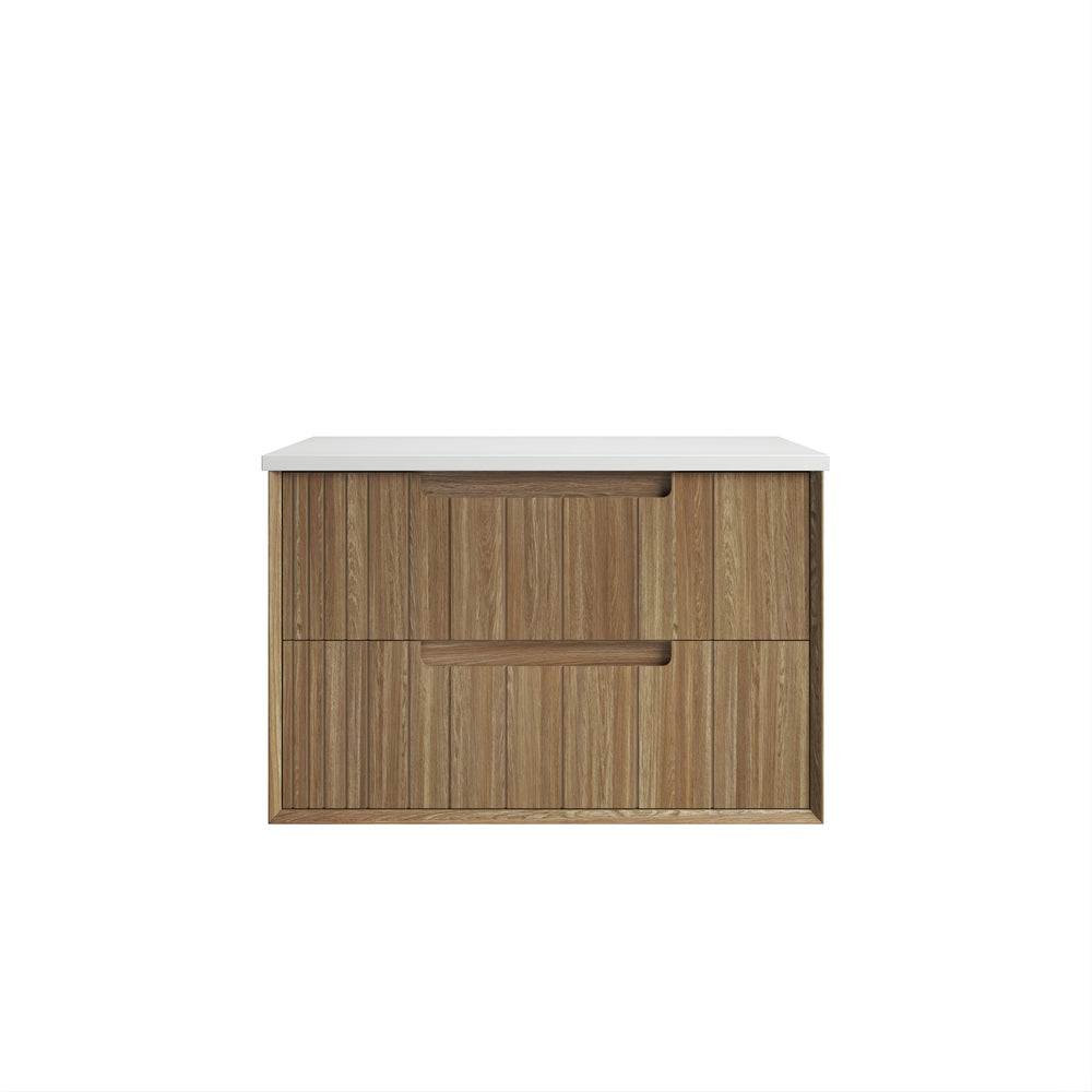 AULIC VOULARI HARVEST OAK 900MM SINGLE BOWL FRAMED WALL HUNG VANITY