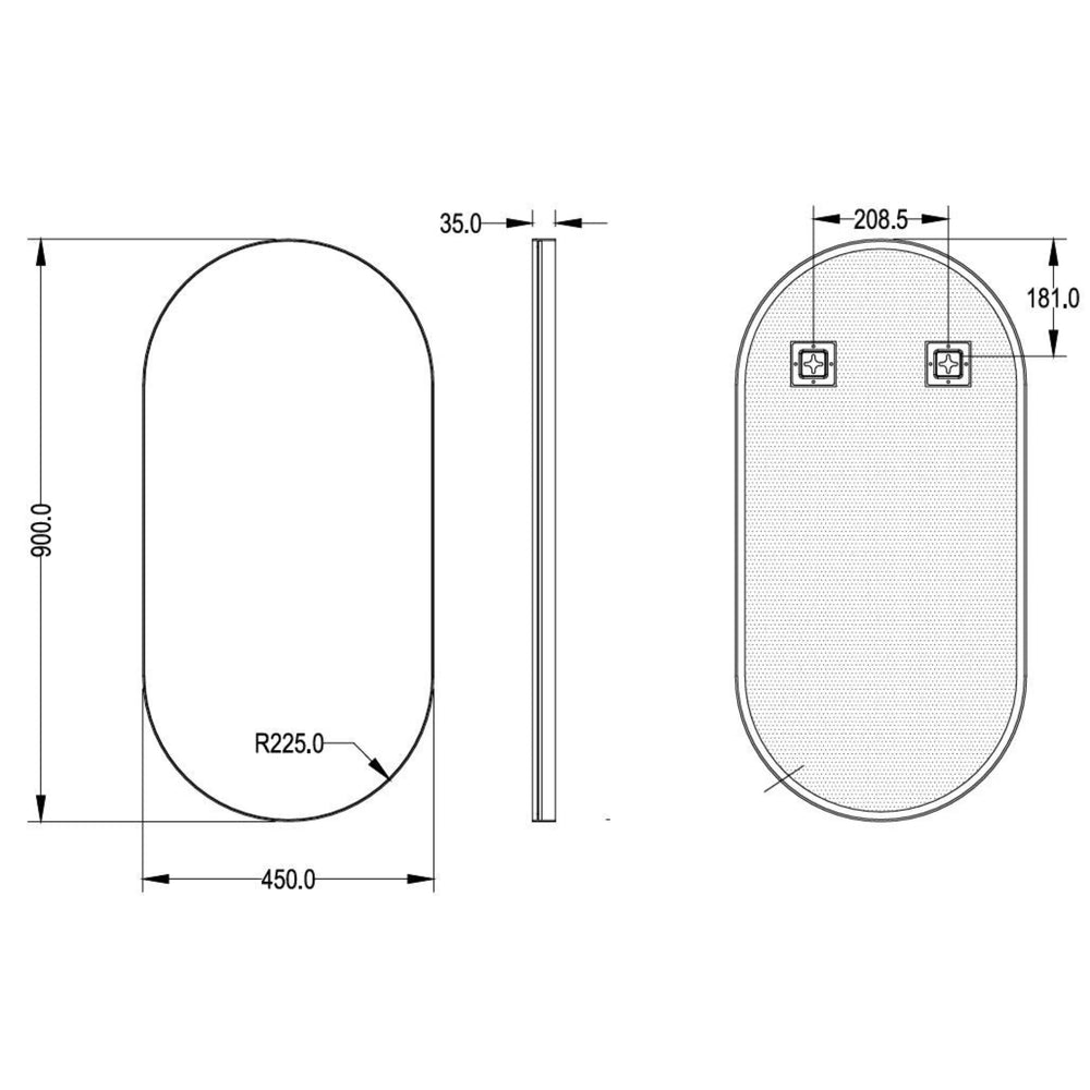 VITO VETRA OVAL ALUMINUM FRAMED MIRROR MATTE BLACK 450X900MM
