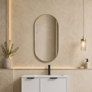 VITO VETRA OVAL ALUMINUM FRAMED MIRROR BRUSHED GOLD 600X1000MM
