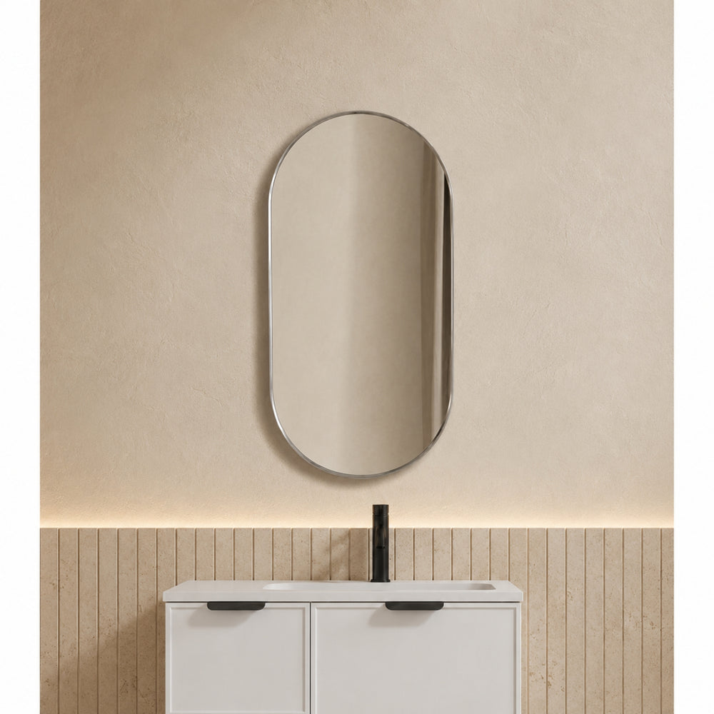 VITO VETRA OVAL ALUMINUM FRAMED MIRROR BRUSHED NICKEL 600X1000MM