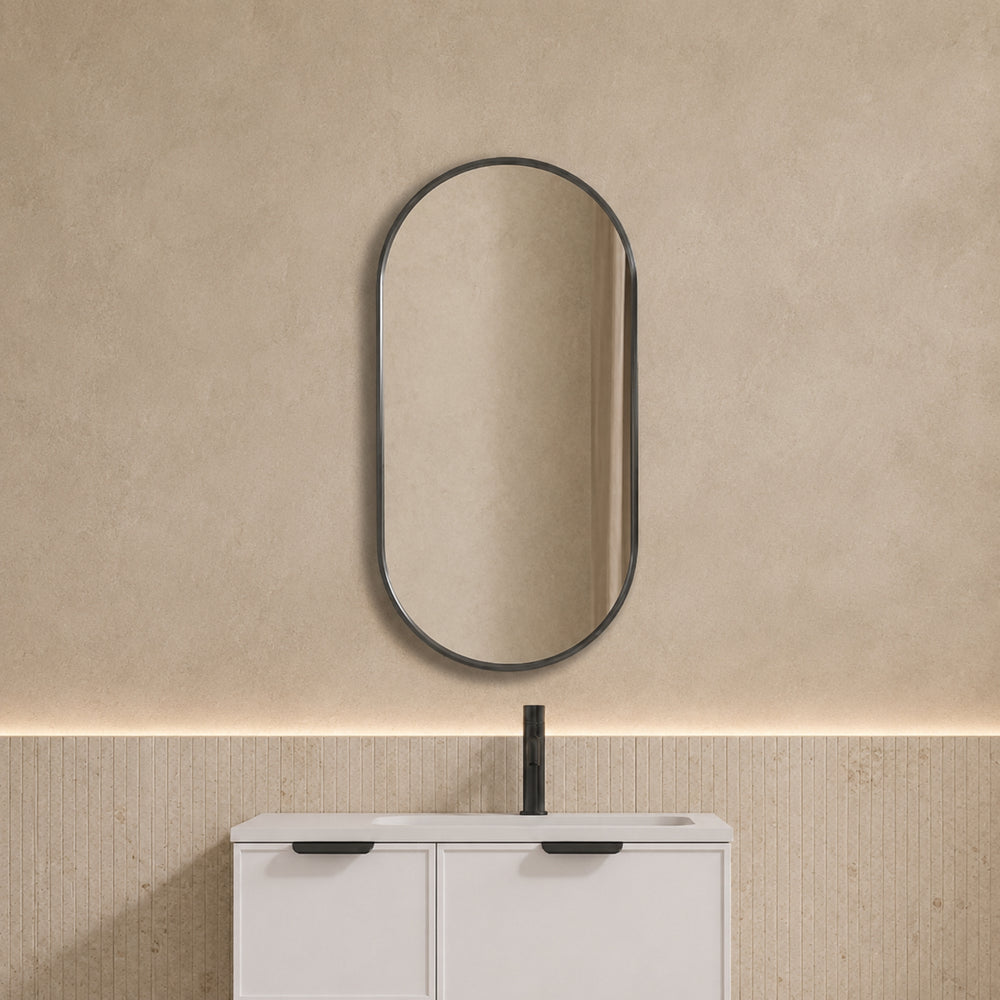 VITO VETRA OVAL ALUMINUM FRAMED MIRROR GUN METAL 600X1000MM