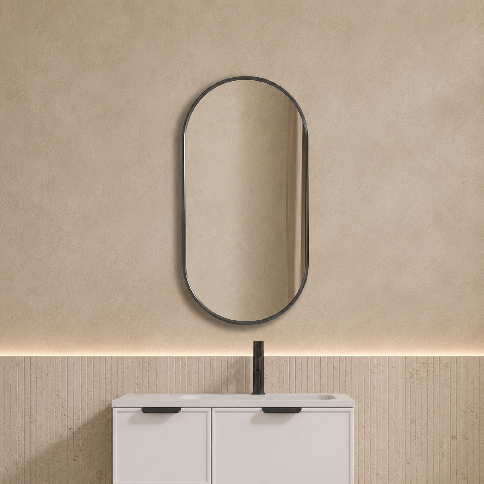 VITO VETRA OVAL ALUMINUM FRAMED MIRROR GUN METAL 600X1000MM