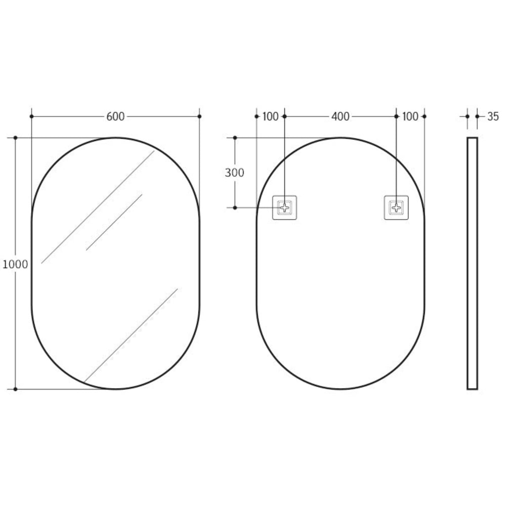 VITO VETRA OVAL ALUMINUM FRAMED MIRROR MATTE BLACK 600X1000MM