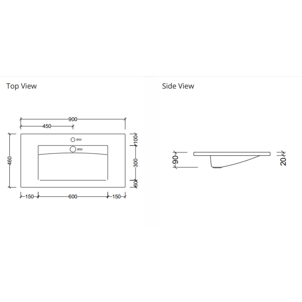 DUROCLASS VOGUE GLOSS WHITE SINGLE BOWL UNDERMOUNT VANITY TOP (AVAILABLE IN 900MM AND 1200MM)