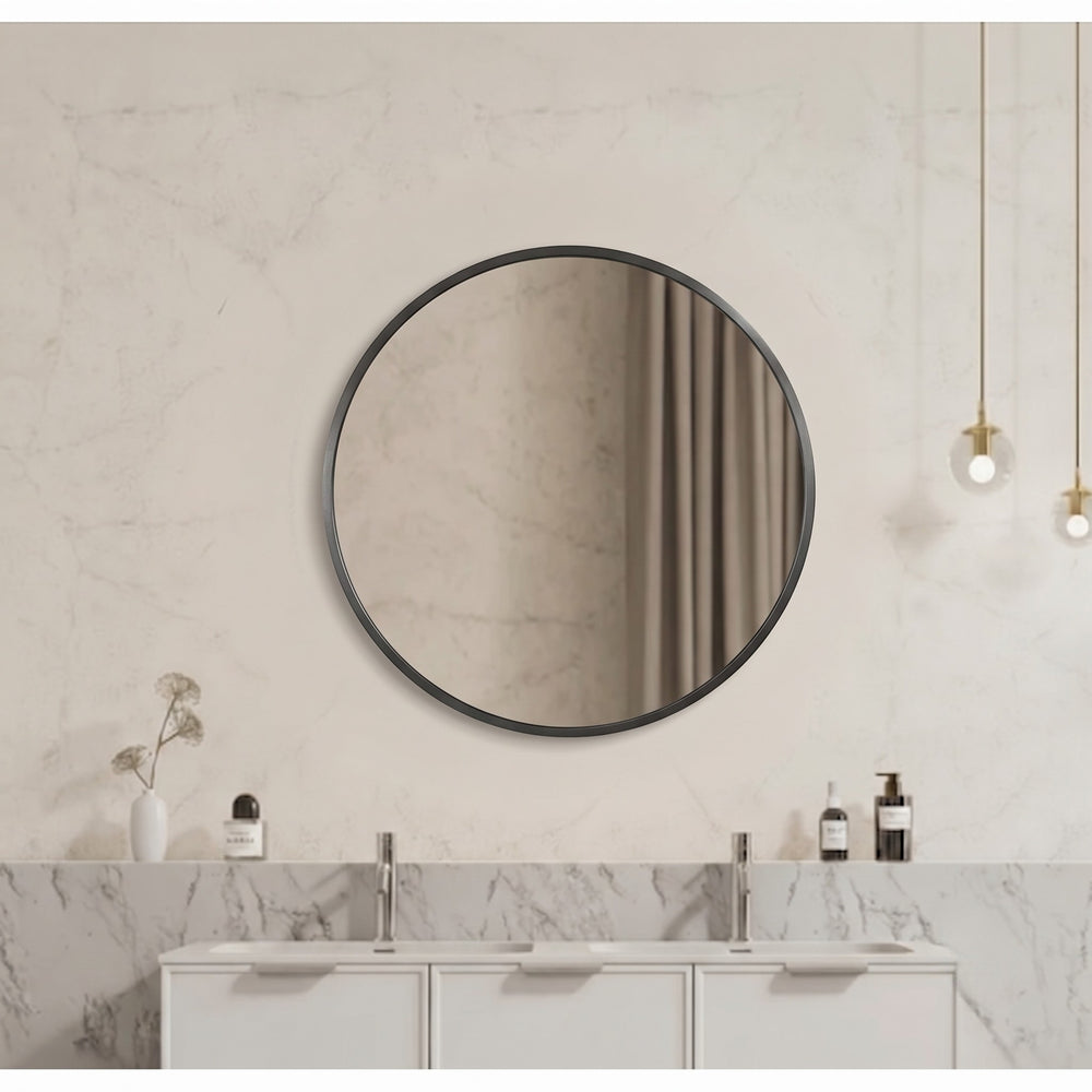 VITO VETRA ROUND ALUMINUM FRAMED MIRROR GUN METAL 600X600MM