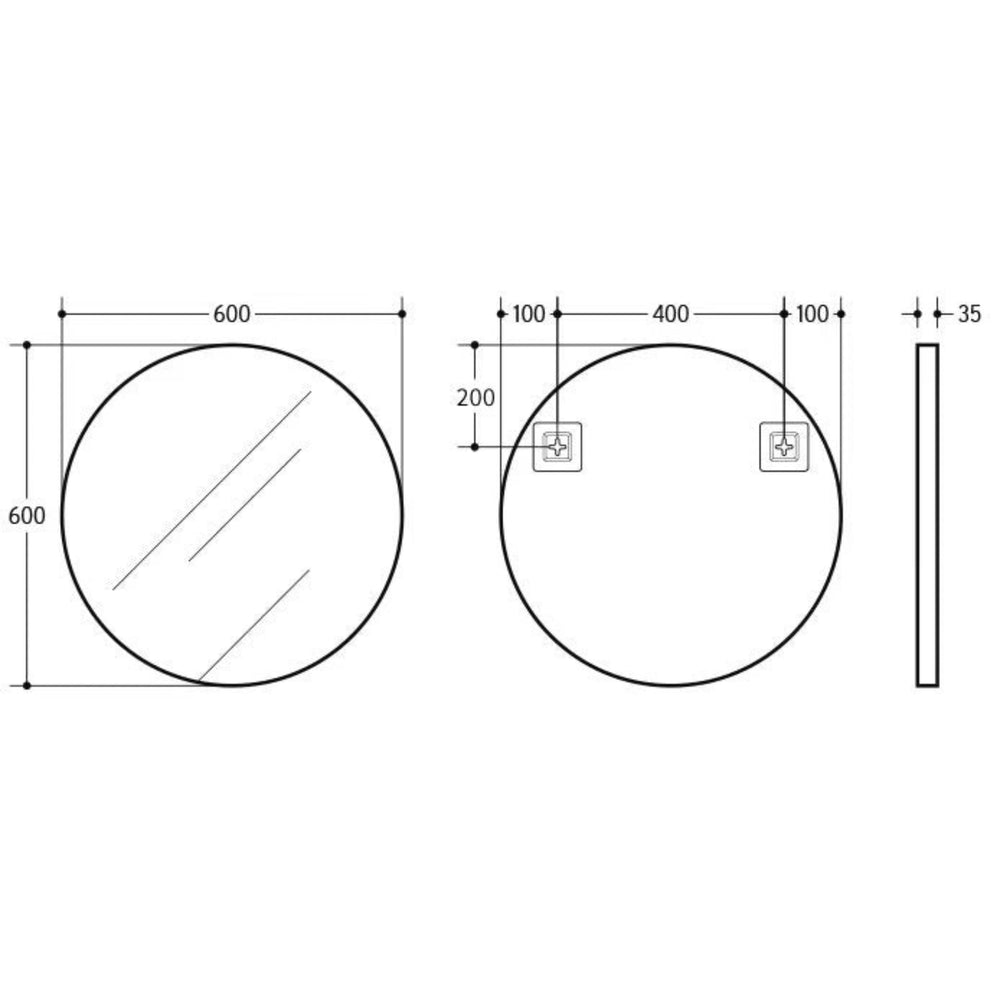 VITO VETRA ROUND ALUMINUM FRAMED MIRROR MATTE BLACK 600X600MM