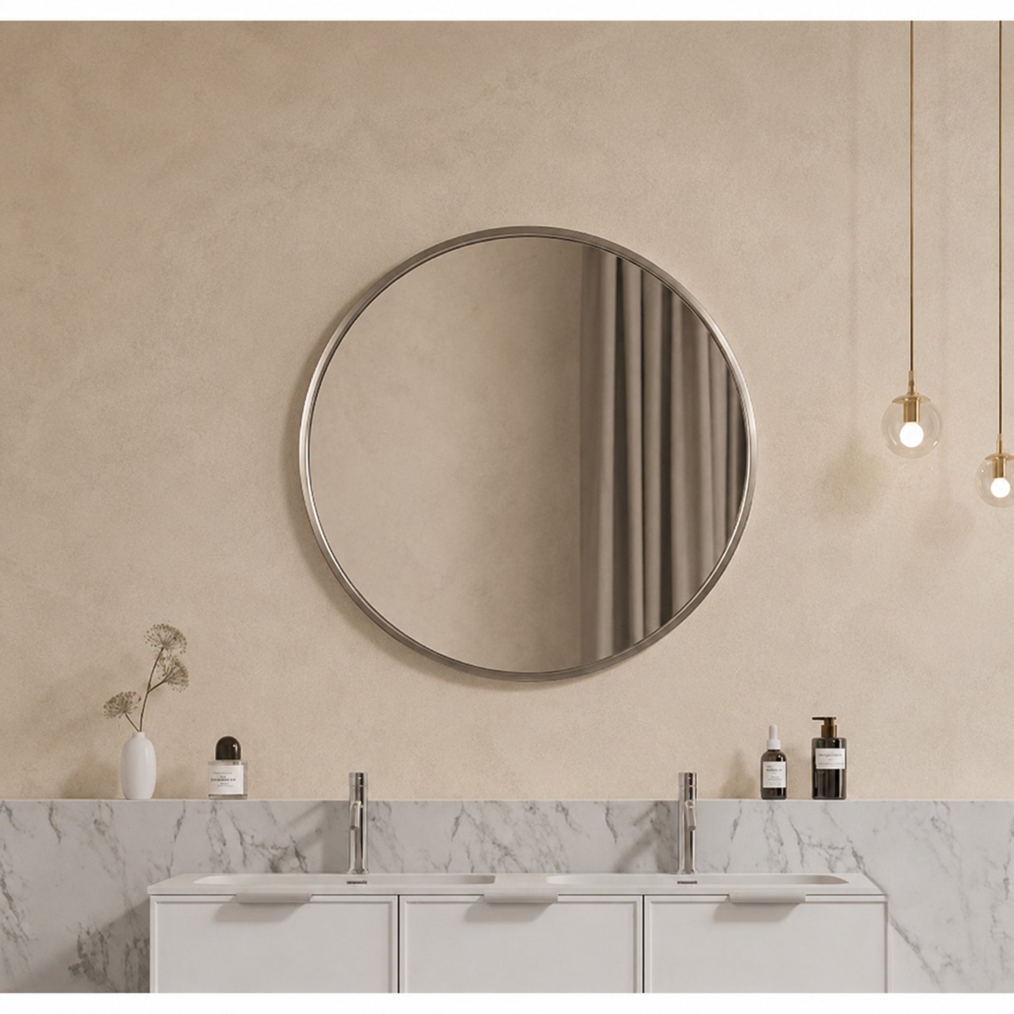 VITO VETRA ROUND ALUMINUM FRAMED MIRROR BRUSHED NICKEL 700X700MM