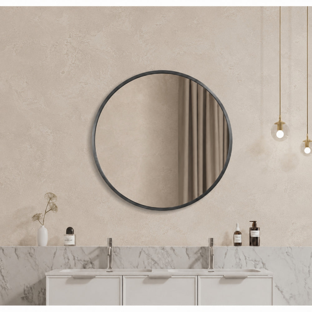 VITO VETRA ROUND ALUMINUM FRAMED MIRROR GUN METAL 700X700MM