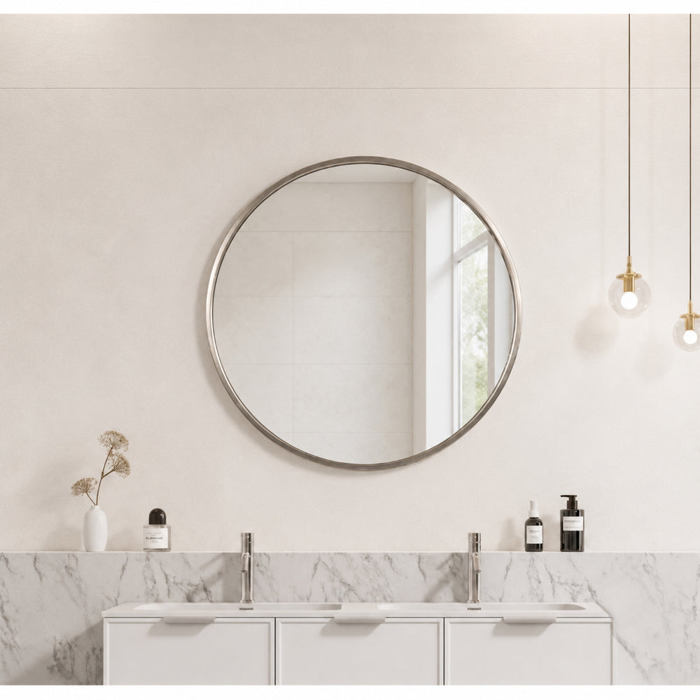 VITO VETRA ROUND ALUMINUM FRAMED MIRROR BRUSHED NICKEL 800X800MM