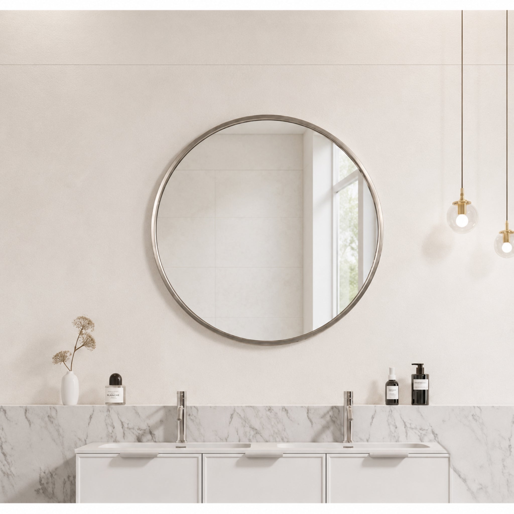VITO VETRA ROUND ALUMINUM FRAMED MIRROR BRUSHED NICKEL 800X800MM