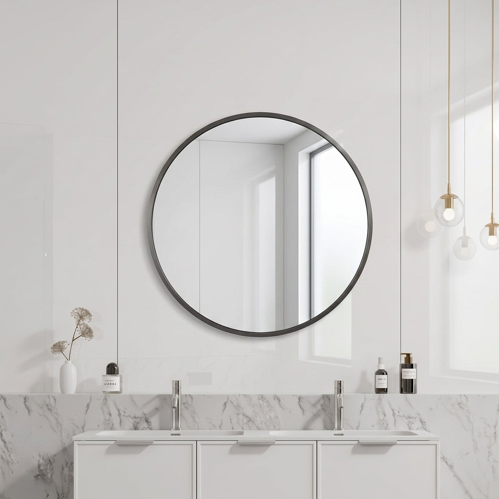 VITO VETRA ROUND ALUMINUM FRAMED MIRROR GUN METAL 800X800MM