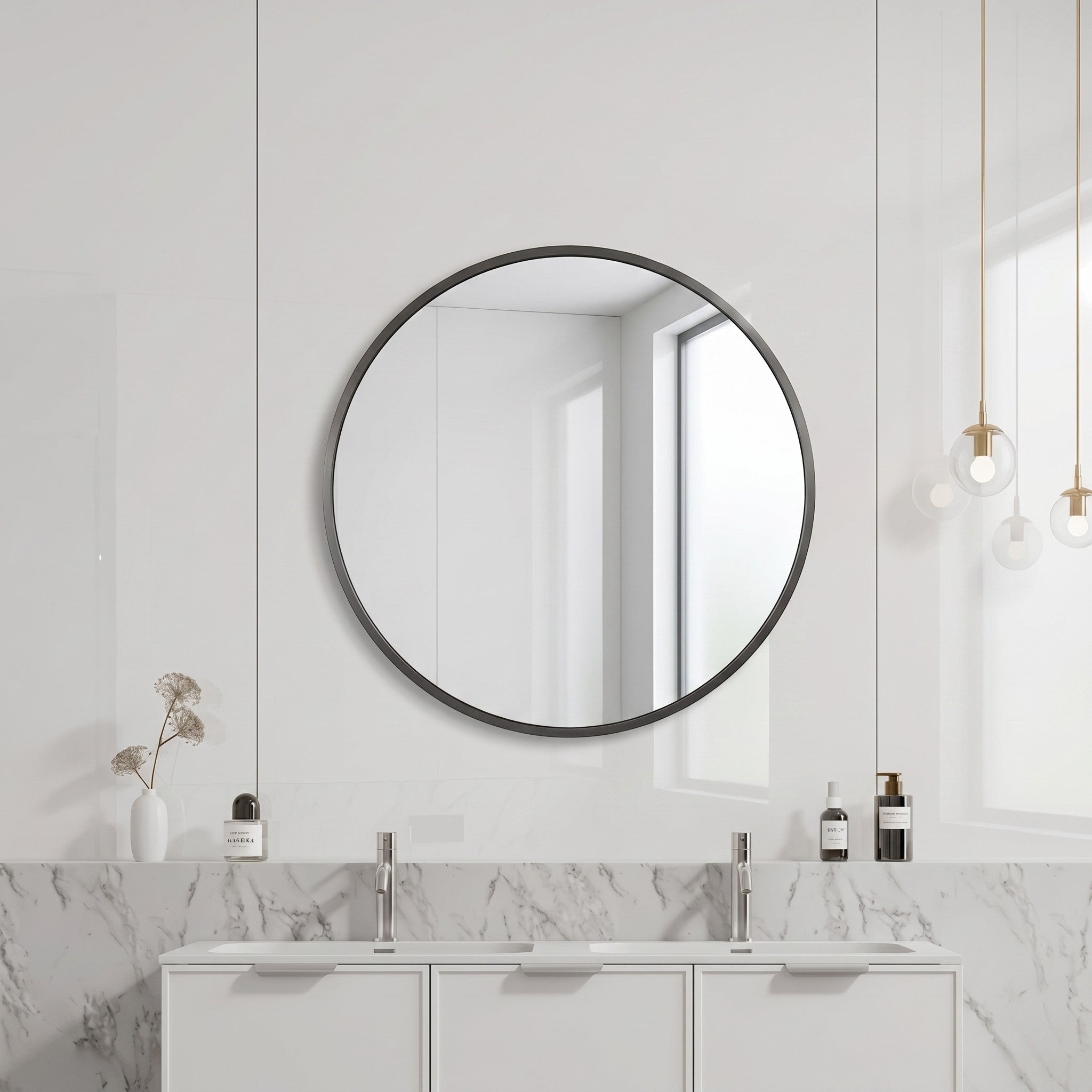 VITO VETRA ROUND ALUMINUM FRAMED MIRROR GUN METAL 800X800MM