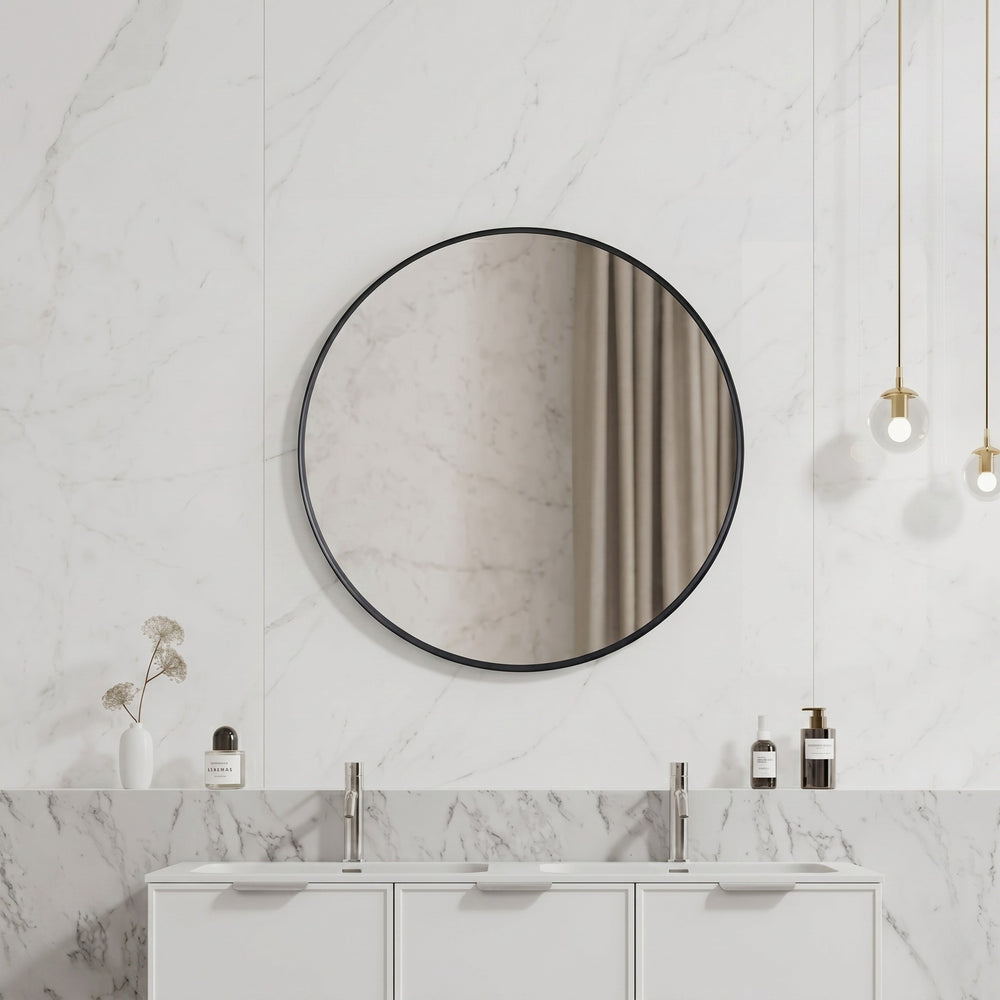 VITO VETRA ROUND ALUMINUM FRAMED MIRROR MATTE BLACK 800X800MM