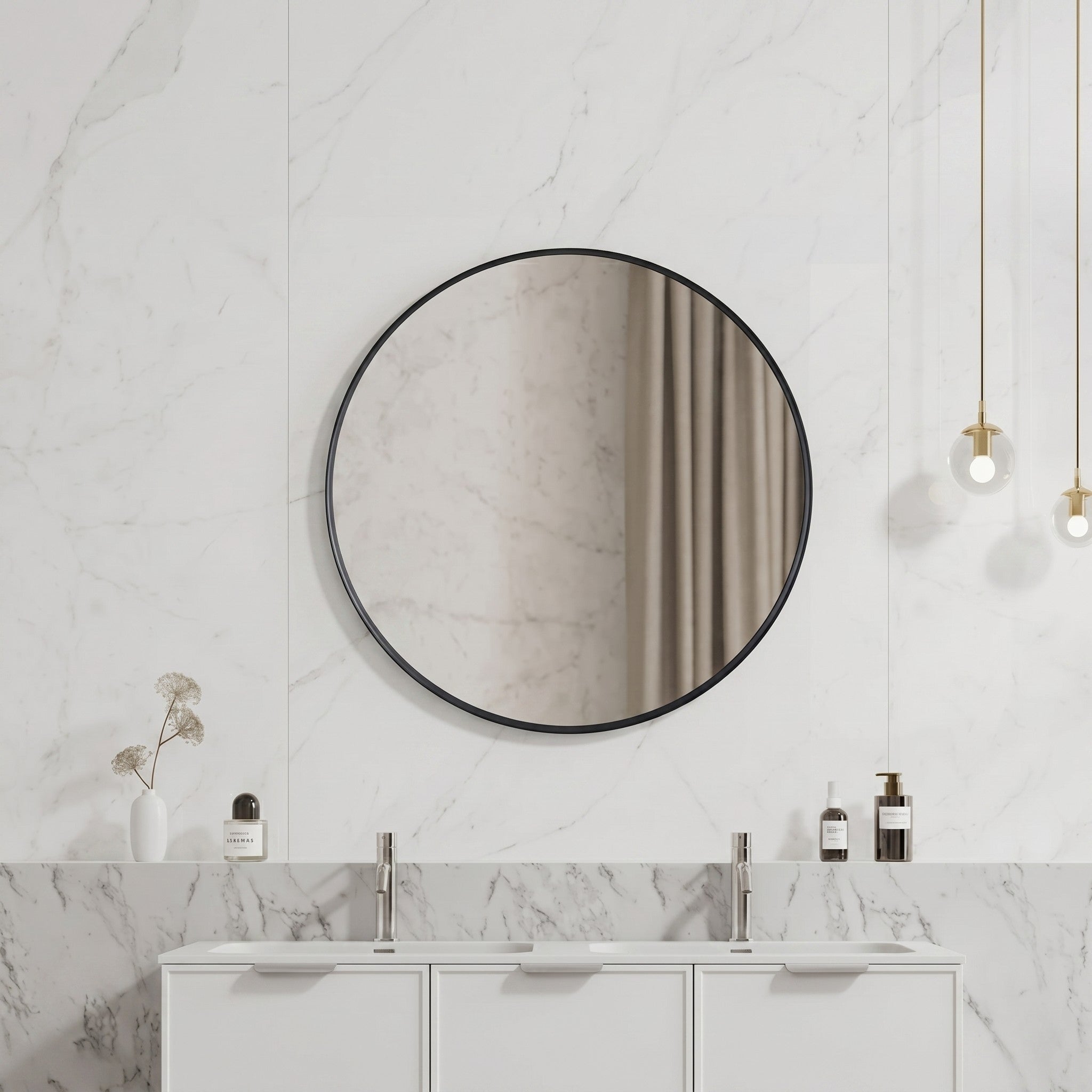 VITO VETRA ROUND ALUMINUM FRAMED MIRROR MATTE BLACK 800X800MM