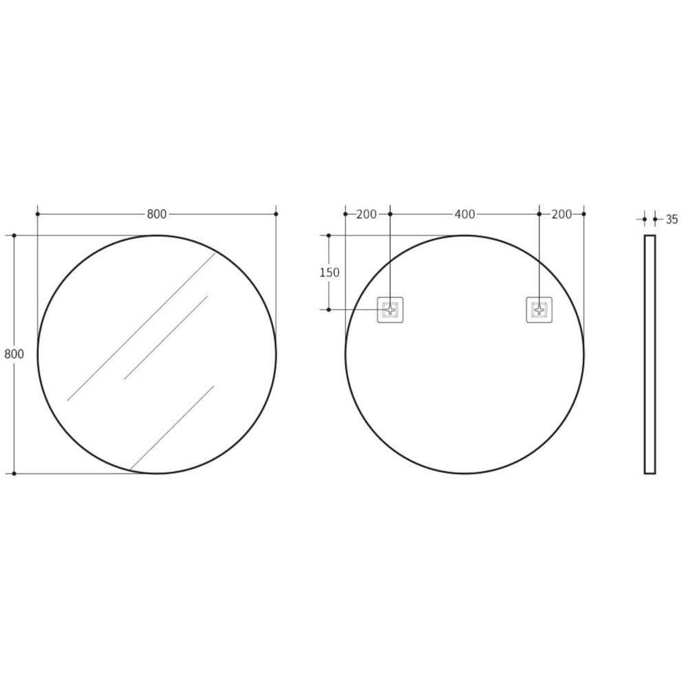 VITO VETRA ROUND ALUMINUM FRAMED MIRROR MATTE BLACK 800X800MM