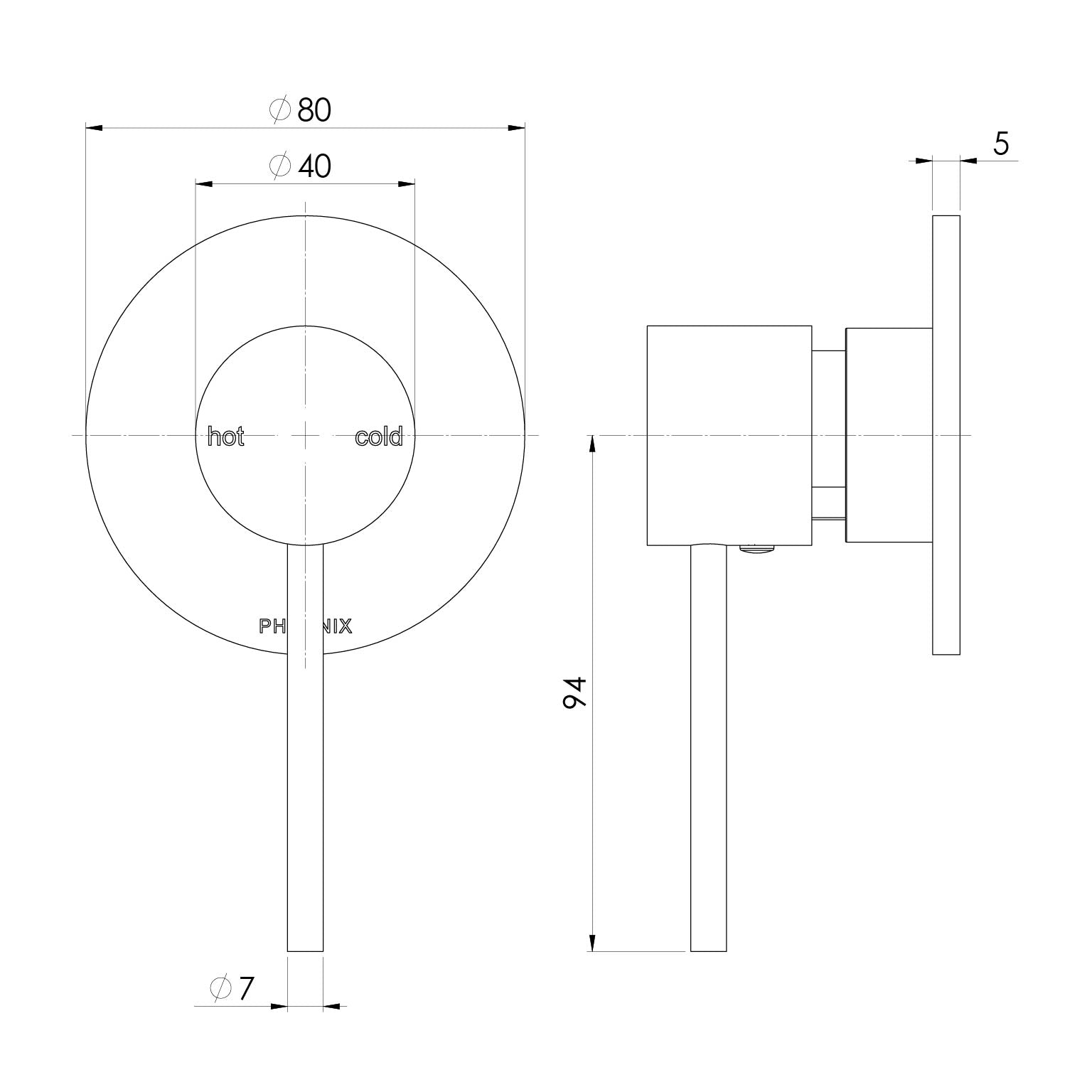 PHOENIX VIVID SLIMLINE SWITCHMIX SHOWER / WALL MIXER FIT-OFF AND ROUGH-IN KIT CHROME