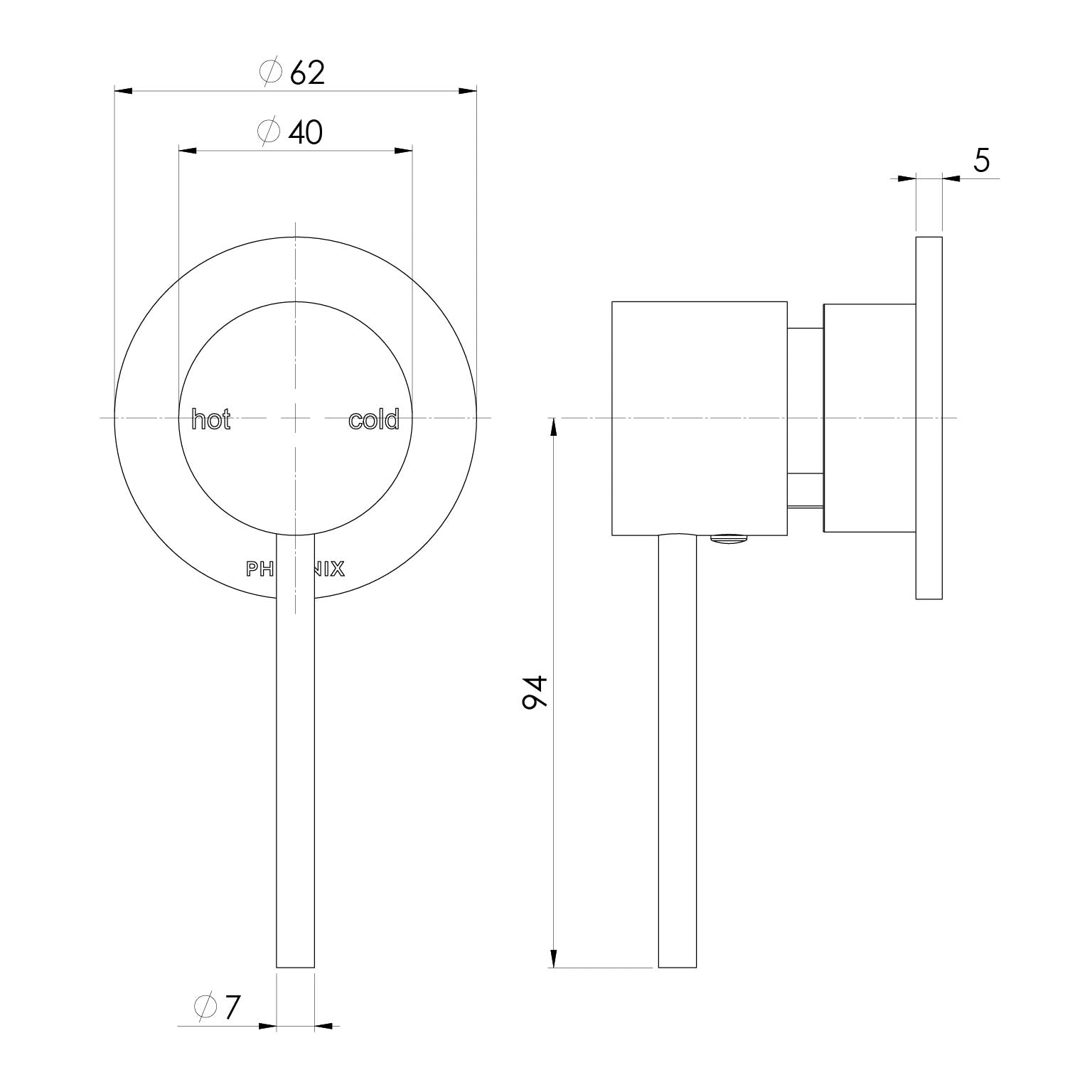 PHOENIX VIVID SLIMLINE SWITCHMIX SHOWER / WALL MIXER BACKPLATE FIT-OFF AND ROUGH-IN KIT MATTE BLACK