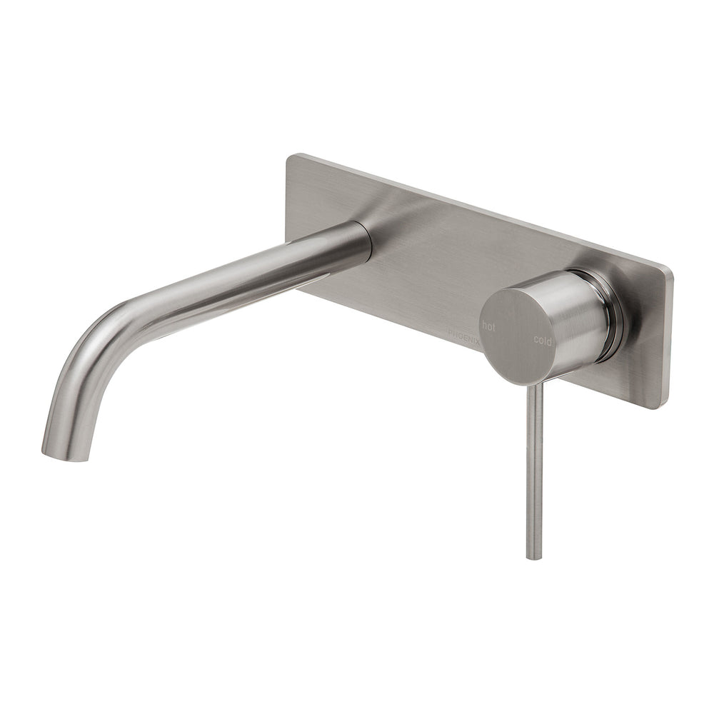 PHOENIX VIVID SLIMLINE SWITCHMIX LEAD FREE WALL BASIN / BATH MIXER SET FIT-OFF AND ROUGH-IN KIT 180MM BRUSHED NICKEL