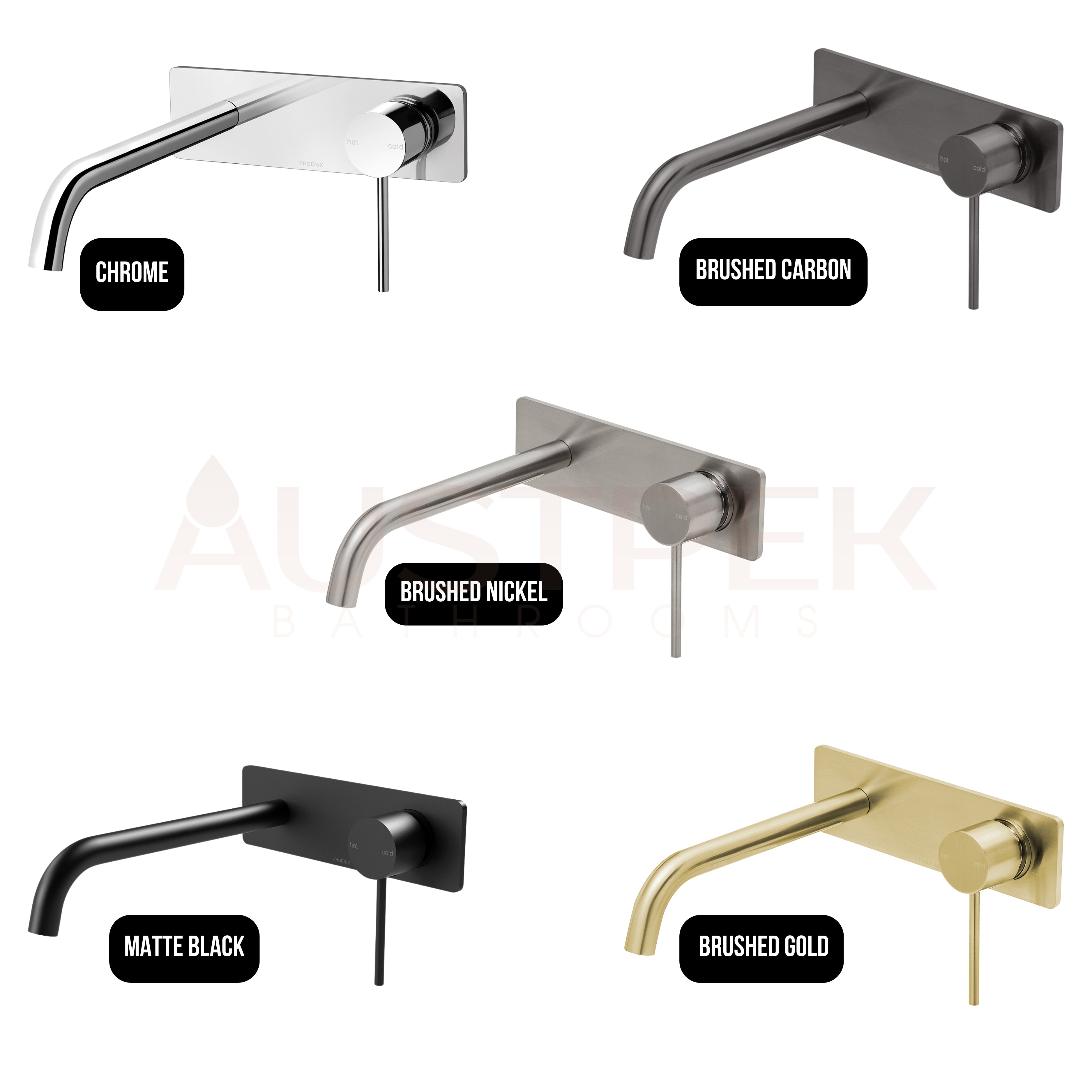 PHOENIX VIVID SLIMLINE SWITCHMIX WALL BASIN / BATH MIXER SET FIT-OFF AND ROUGH-IN KIT 180MM BRUSHED GOLD