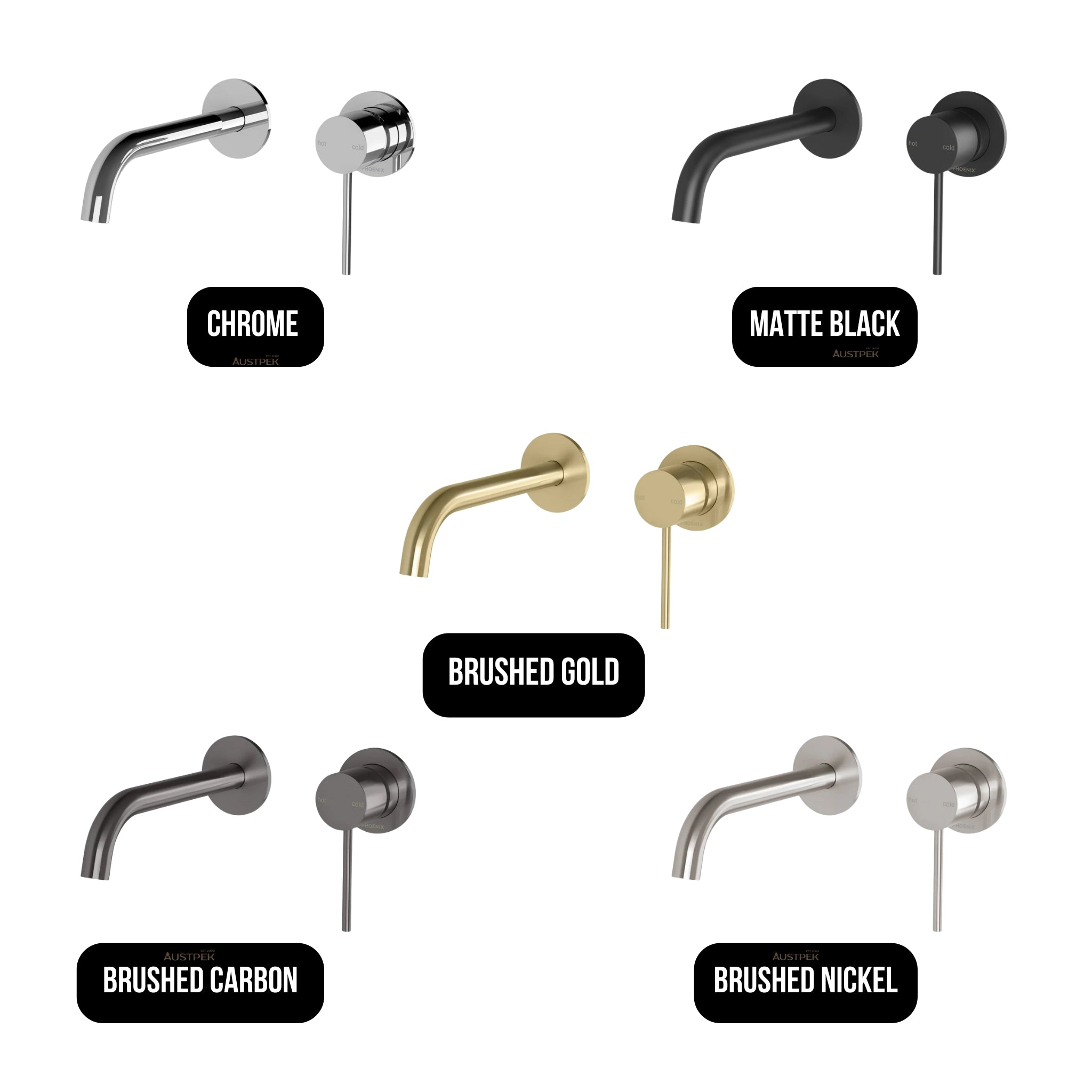 PHOENIX VIVID SLIMLINE SWITCHMIX LEAD FREE WALL BASIN / BATH MIXER SET BRUSHED GOLD