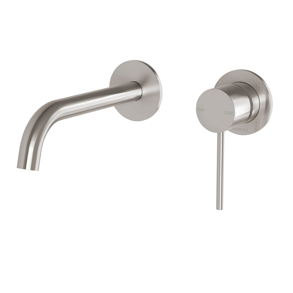 PHOENIX VIVID SLIMLINE SWITCHMIX WALL BASIN / BATH MIXER SET BRUSHED NICKEL