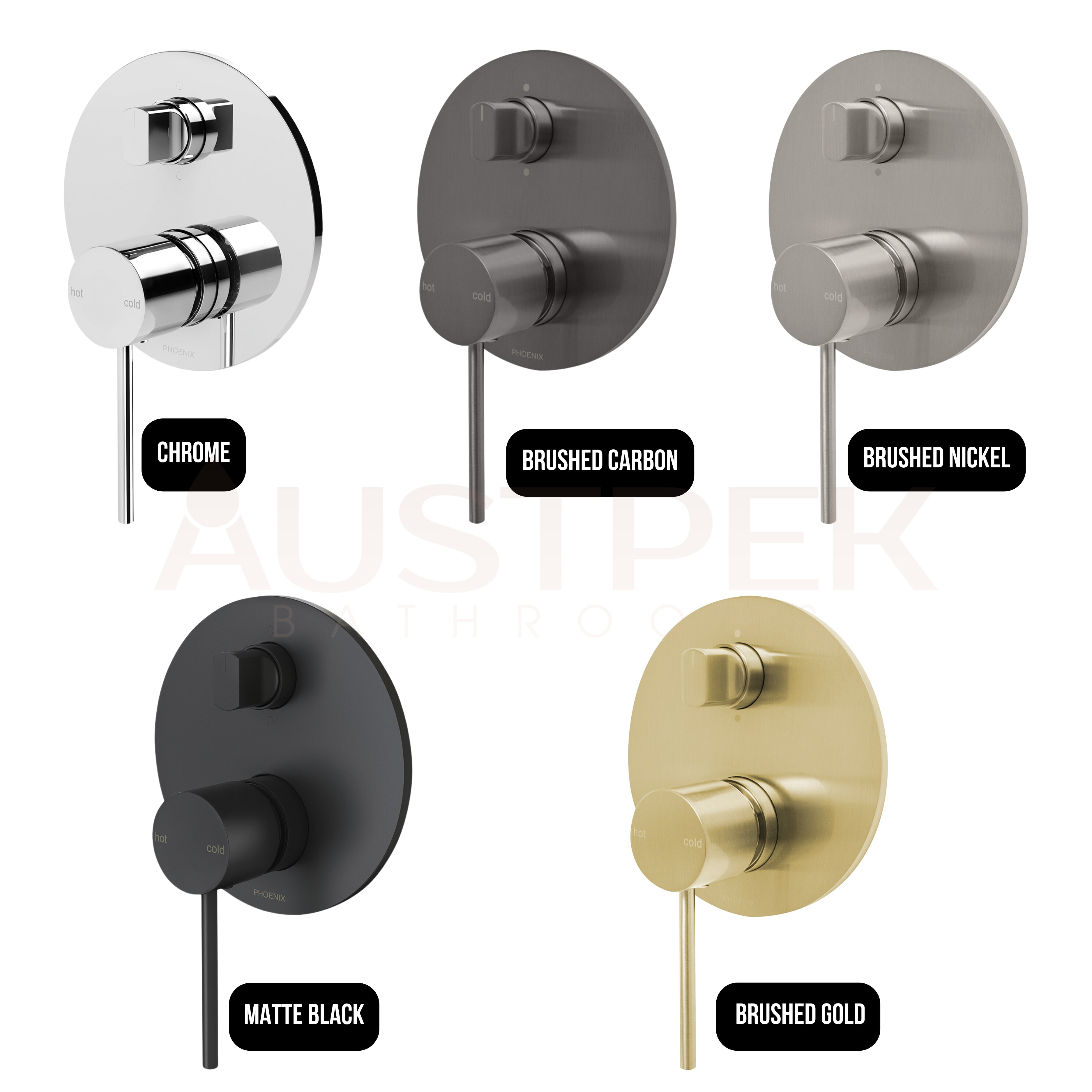 PHOENIX VIVID SLIMLINE SWITCHMIX SHOWER / BATH DIVERTER MIXER FIT-OFF AND ROUGH-IN KIT BRUSHED GOLD