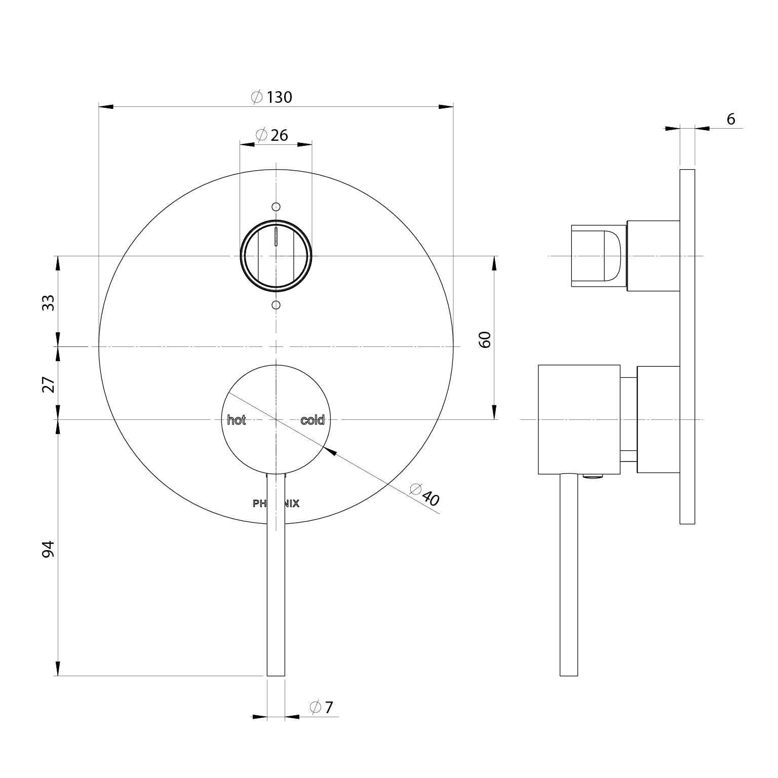 PHOENIX VIVID SLIMLINE SWITCHMIX SHOWER / BATH DIVERTER MIXER FIT-OFF AND ROUGH-IN KIT CHROME