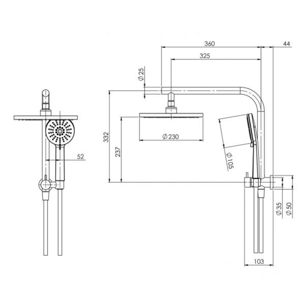 PHOENIX VIVID SLIMLINE COMPACT TWIN SHOWER BRUSHED CARBON