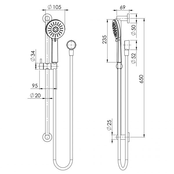 PHOENIX VIVID SLIMLINE RAIL SHOWER BRUSHED GOLD