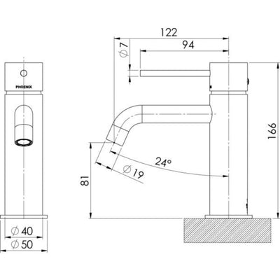 PHOENIX VIVID SLIMLINE LEAD FREE BASIN MIXER CURVED OUTLET 166MM BRUSHED CARBON