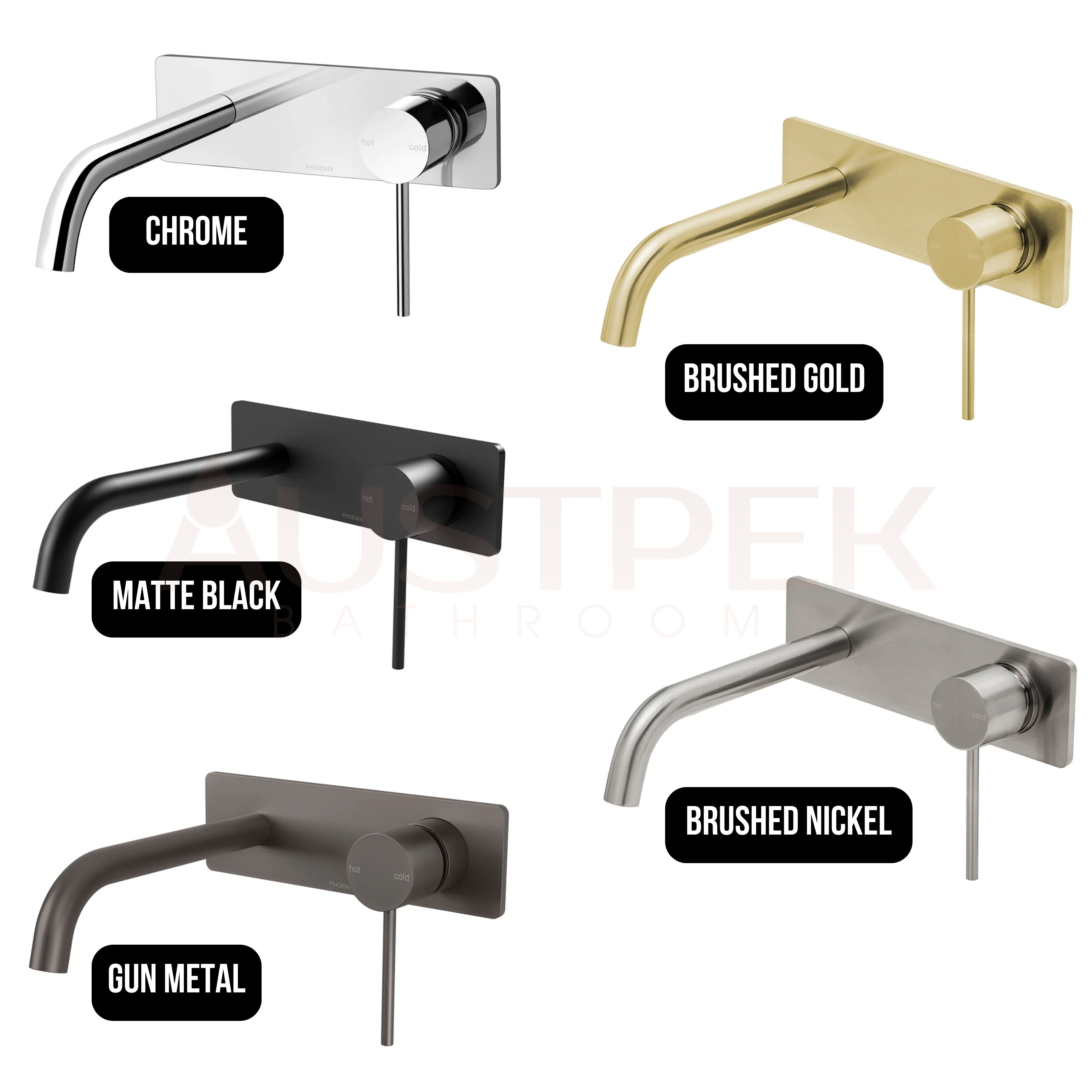 PHOENIX VIVID SLIMLINE WALL BASIN MIXER SET 180MM GUN METAL