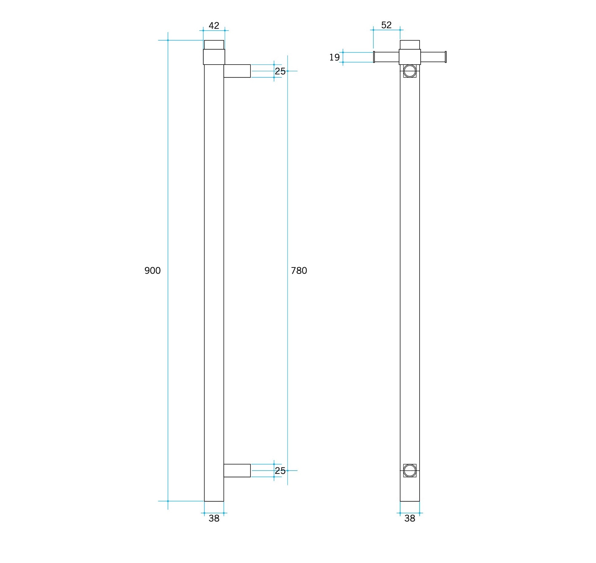 THERMOGROUP SATIN WHITE STRAIGHT ROUND VERTICAL SINGLE HEATED TOWEL RAIL 900MM