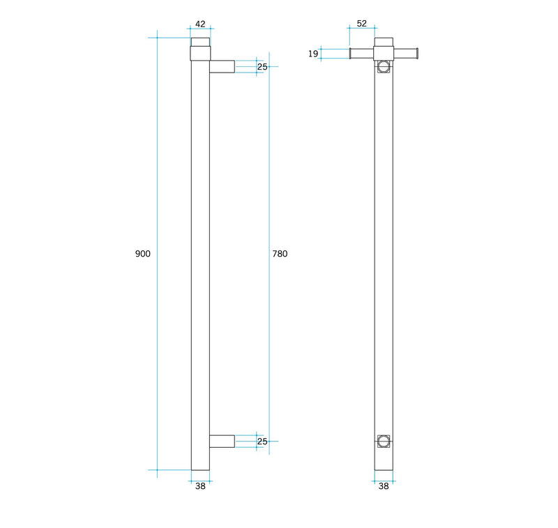 THERMOGROUP VS900HGM GUN METAL STRAIGHT ROUND VERTICAL SINGLE HEATED TOWEL RAIL 900MM