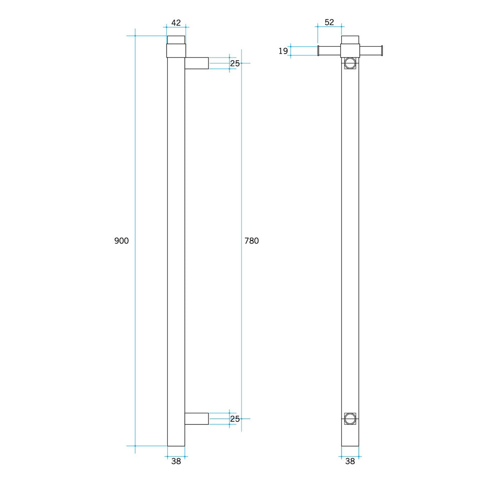 THERMOGROUP ROUND VERTICAL SINGLE HEATED RAIL 900MM MATTE BLACK