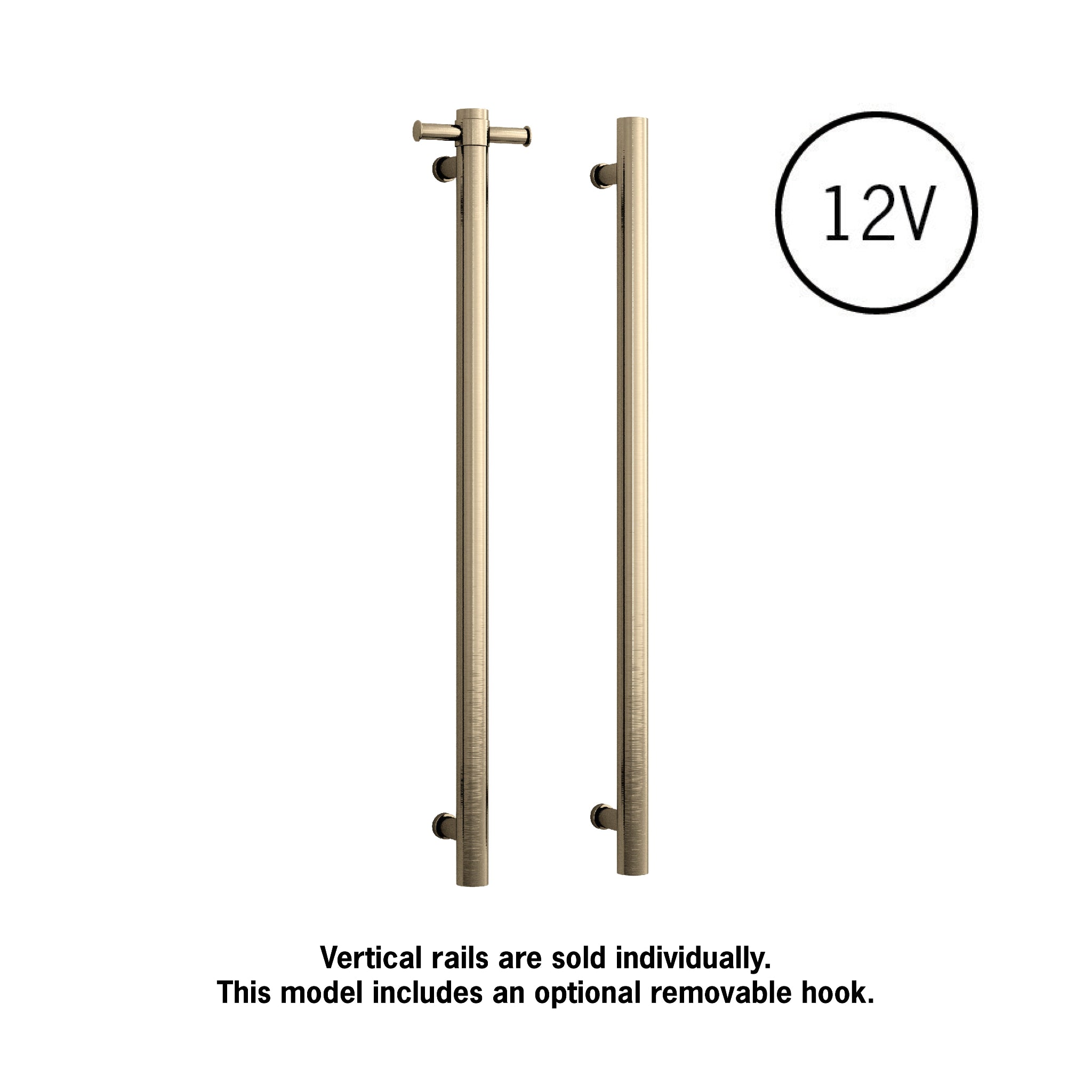 THERMOGROUP BRUSHED BRASS STRAIGHT ROUND VERTICAL SINGLE HEATED TOWEL RAIL 900MM