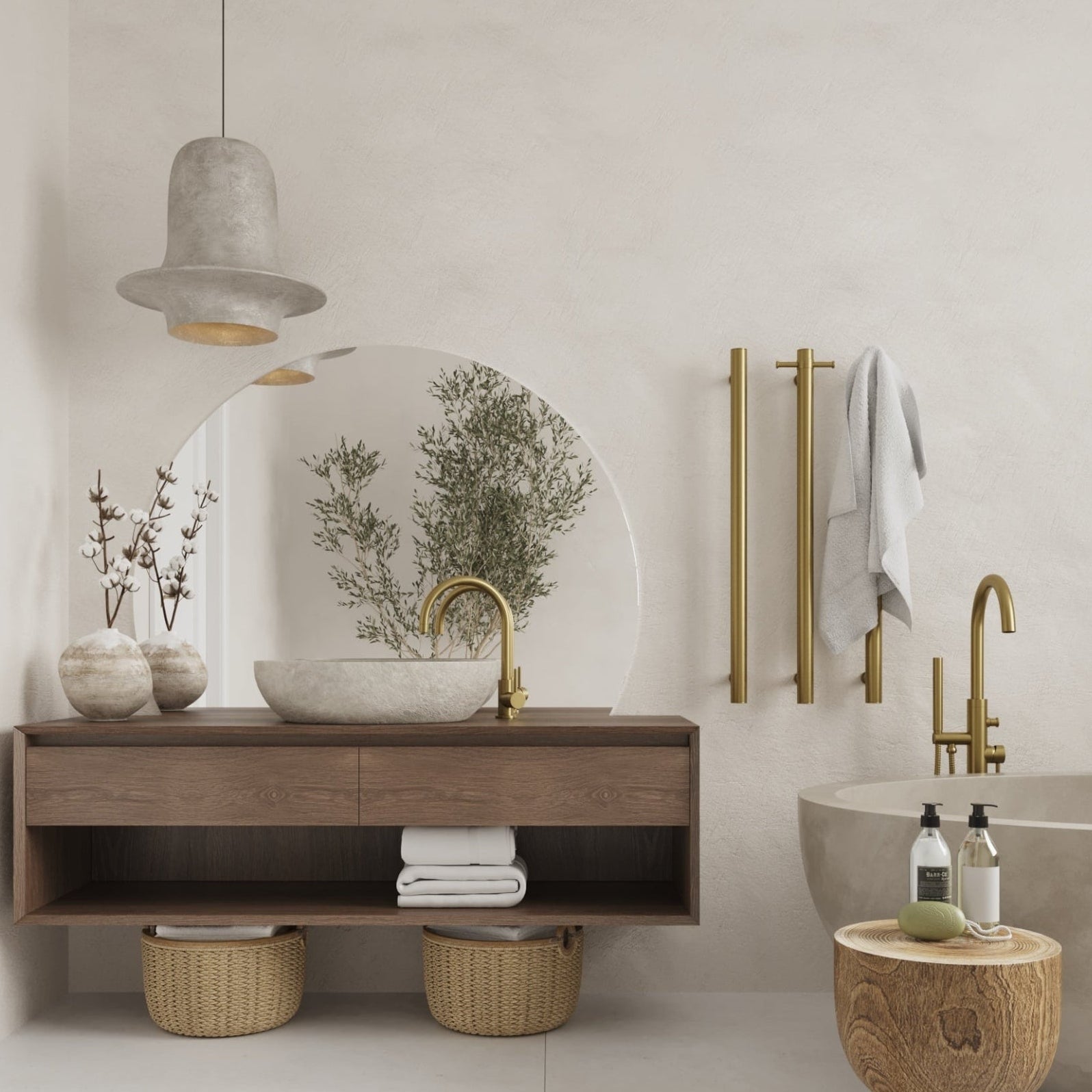THERMOGROUP ROUND VERTICAL SINGLE HEATED TOWEL RAIL 900MM BRUSHED GOLD