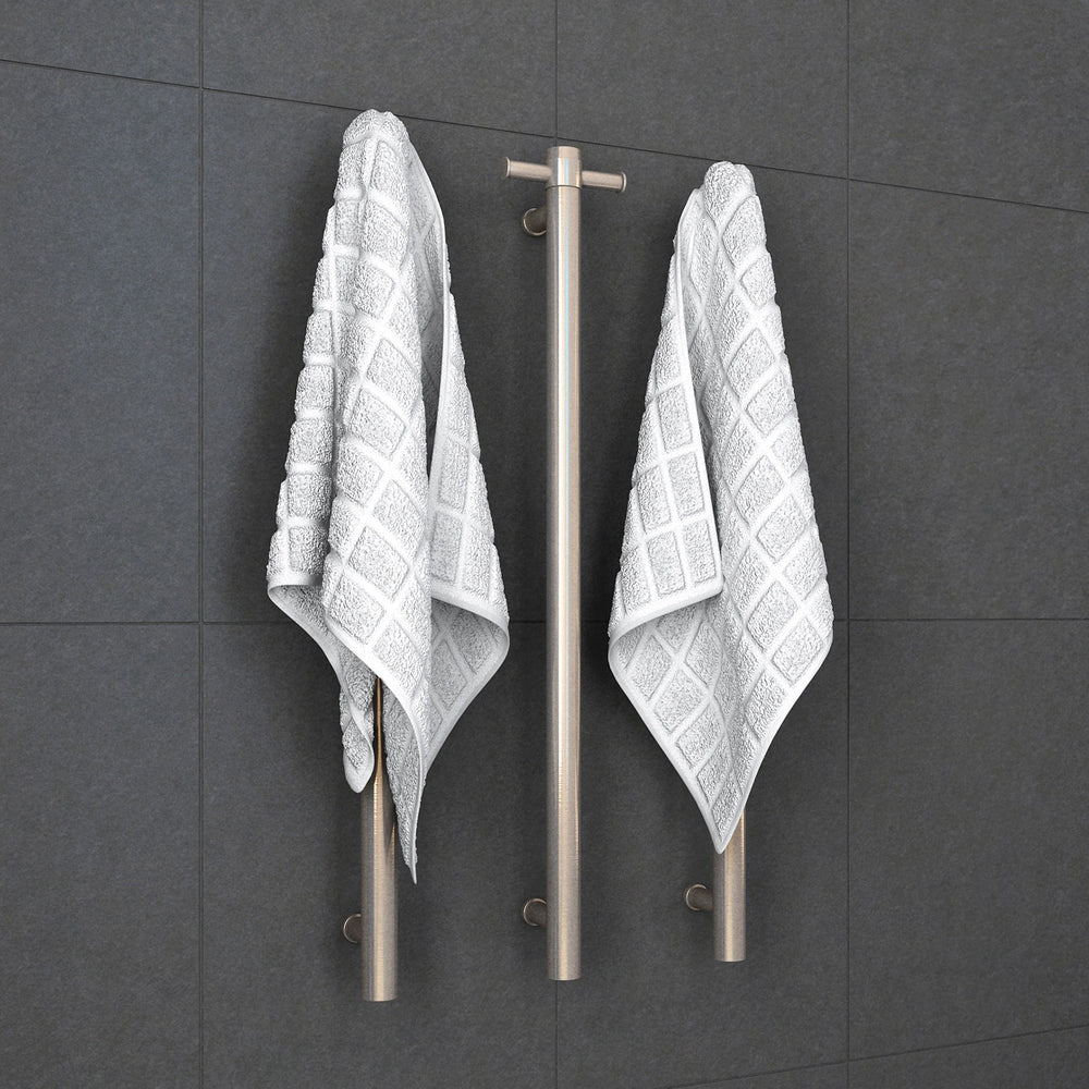 THERMOGROUP STRAIGHT ROUND VERTICAL SINGLE HEATED TOWEL RAIL 900MM BRUSHED NICKEL