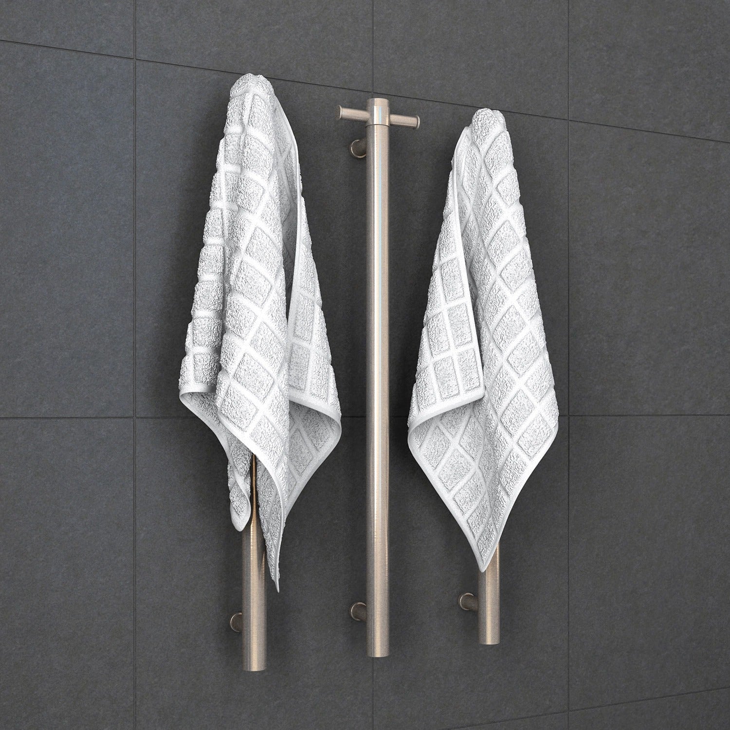 THERMOGROUP STRAIGHT ROUND VERTICAL SINGLE HEATED TOWEL RAIL 900MM BRUSHED NICKEL