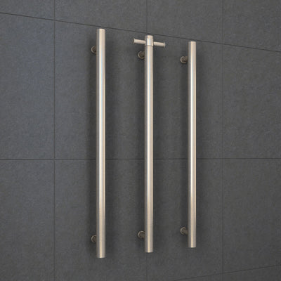 THERMOGROUP STRAIGHT ROUND VERTICAL SINGLE HEATED TOWEL RAIL 900MM BRUSHED NICKEL