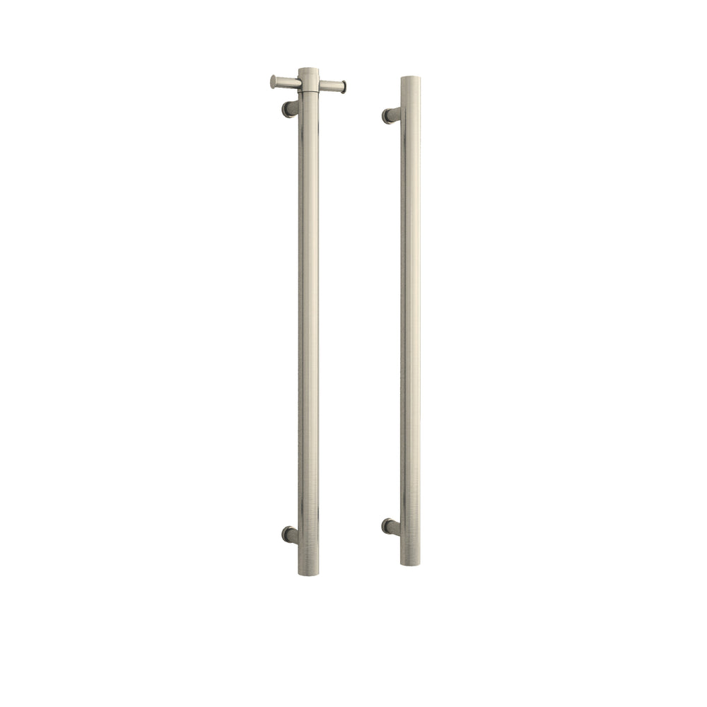 THERMOGROUP STRAIGHT ROUND VERTICAL SINGLE HEATED TOWEL RAIL 900MM BRUSHED NICKEL