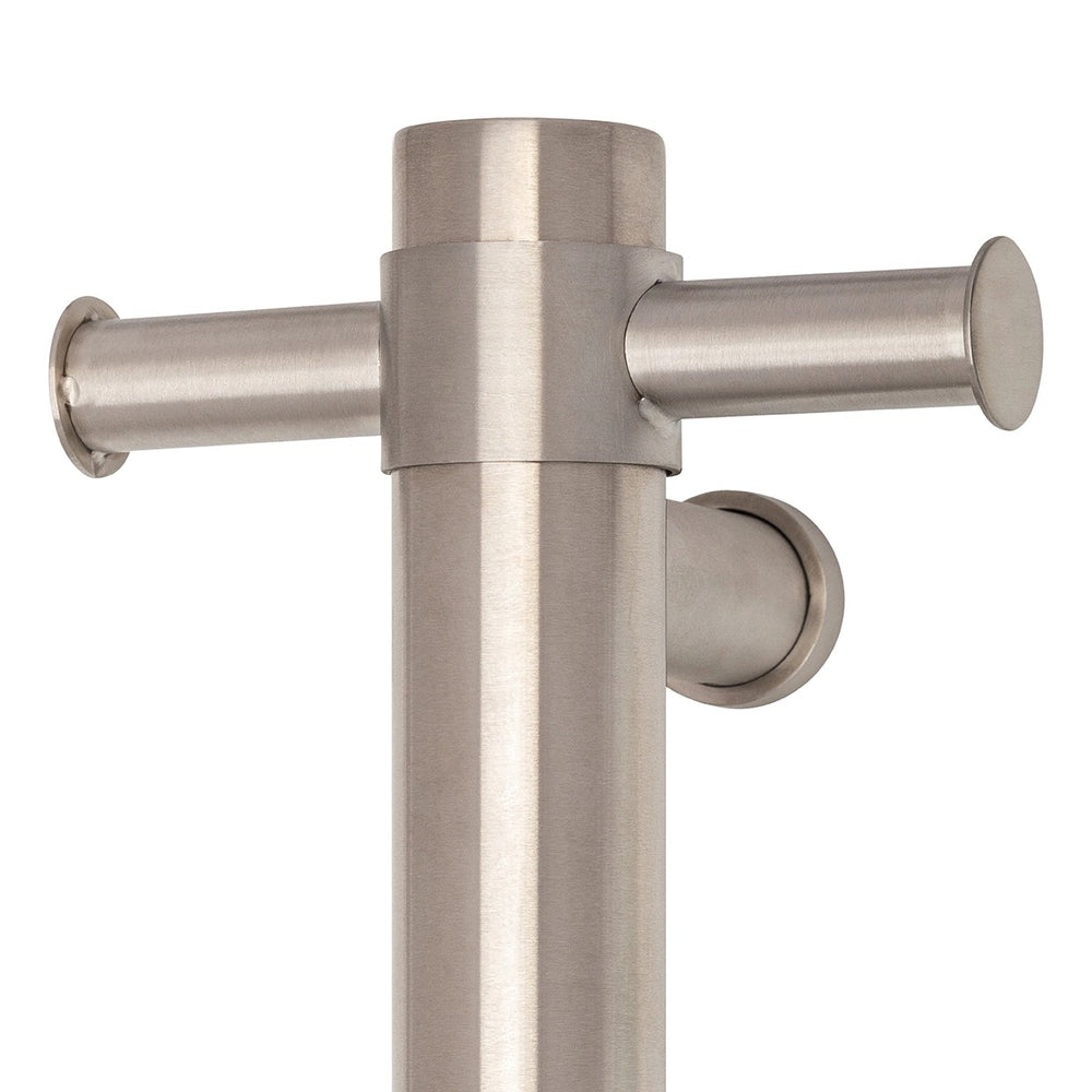 THERMOGROUP ROUND VERTICAL SINGLE HEATED TOWEL RAIL 900MM BRUSHED STAINLESS STEEL