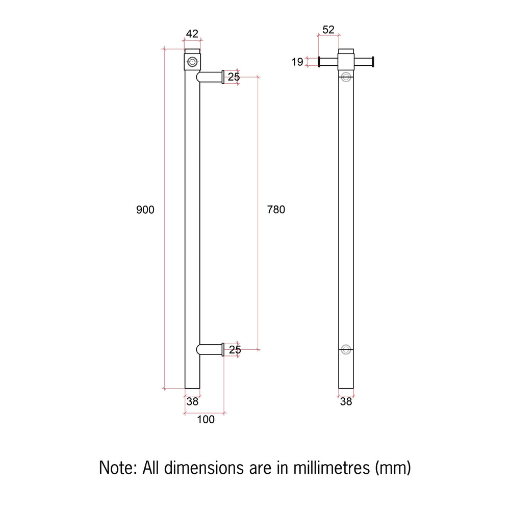 THERMOGROUP ROUND VERTICAL HEATED SINGLE TOWEL RAIL POLISHED STAINLESS STEEL 900MM (CUSTOM PLATED FINISH)