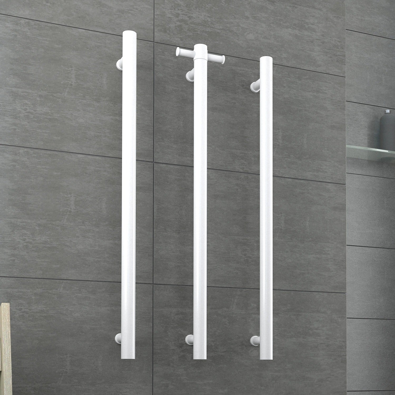THERMOGROUP STRAIGHT ROUND VERTICAL SINGLE HEATED TOWEL RAIL 900MM SATIN WHITE
