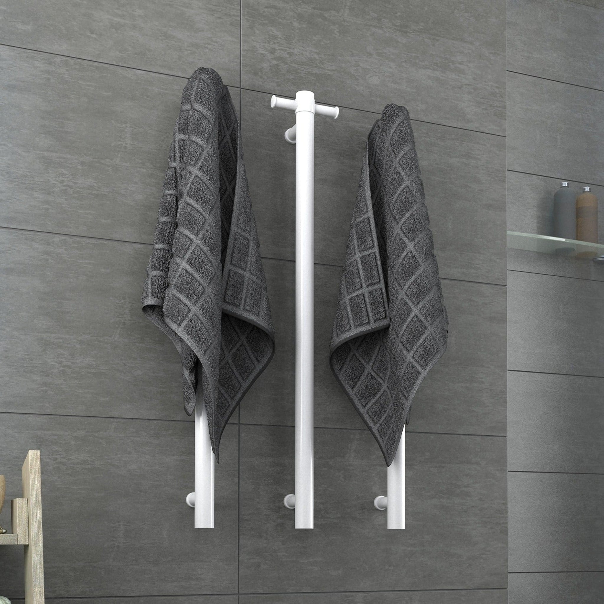 THERMOGROUP STRAIGHT ROUND VERTICAL SINGLE HEATED TOWEL RAIL 900MM SATIN WHITE