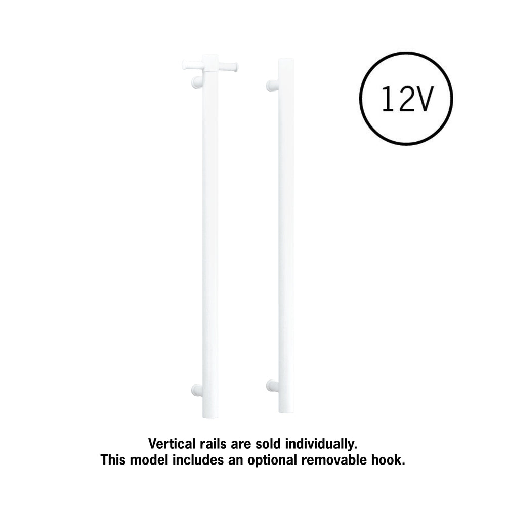 THERMOGROUP STRAIGHT ROUND VERTICAL SINGLE HEATED TOWEL RAIL 900MM SATIN WHITE