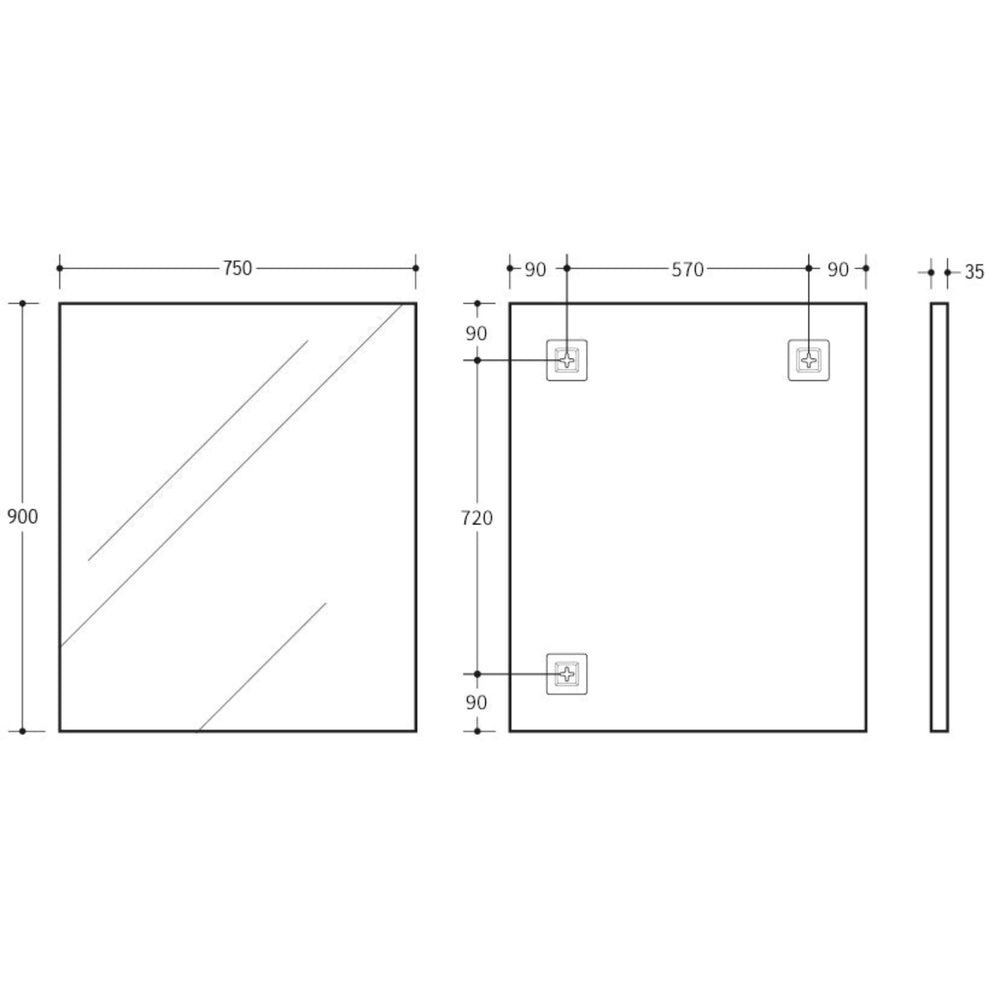 VITO VETRA RECTANGULAR ALUMINUM FRAMED MIRROR MATTE BLACK 900X750MM
