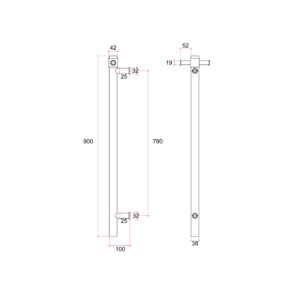 THERMOGROUP 240 VOLT VERTICAL SINGLE HEATED TOWEL RAIL BRUSHED GOLD 900MM