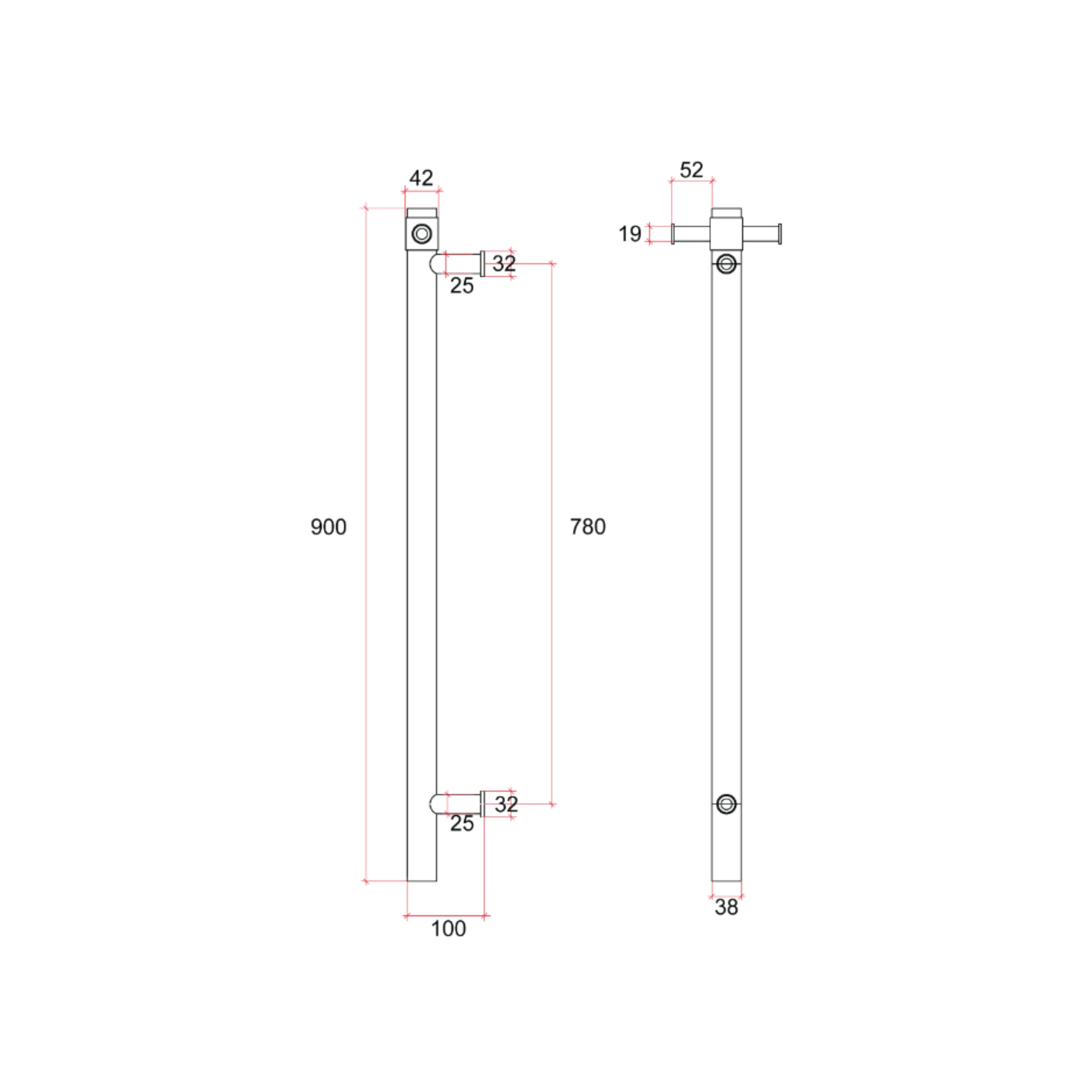 THERMOGROUP 240 VOLT VERTICAL SINGLE HEATED TOWEL RAIL BRUSHED GOLD 900MM