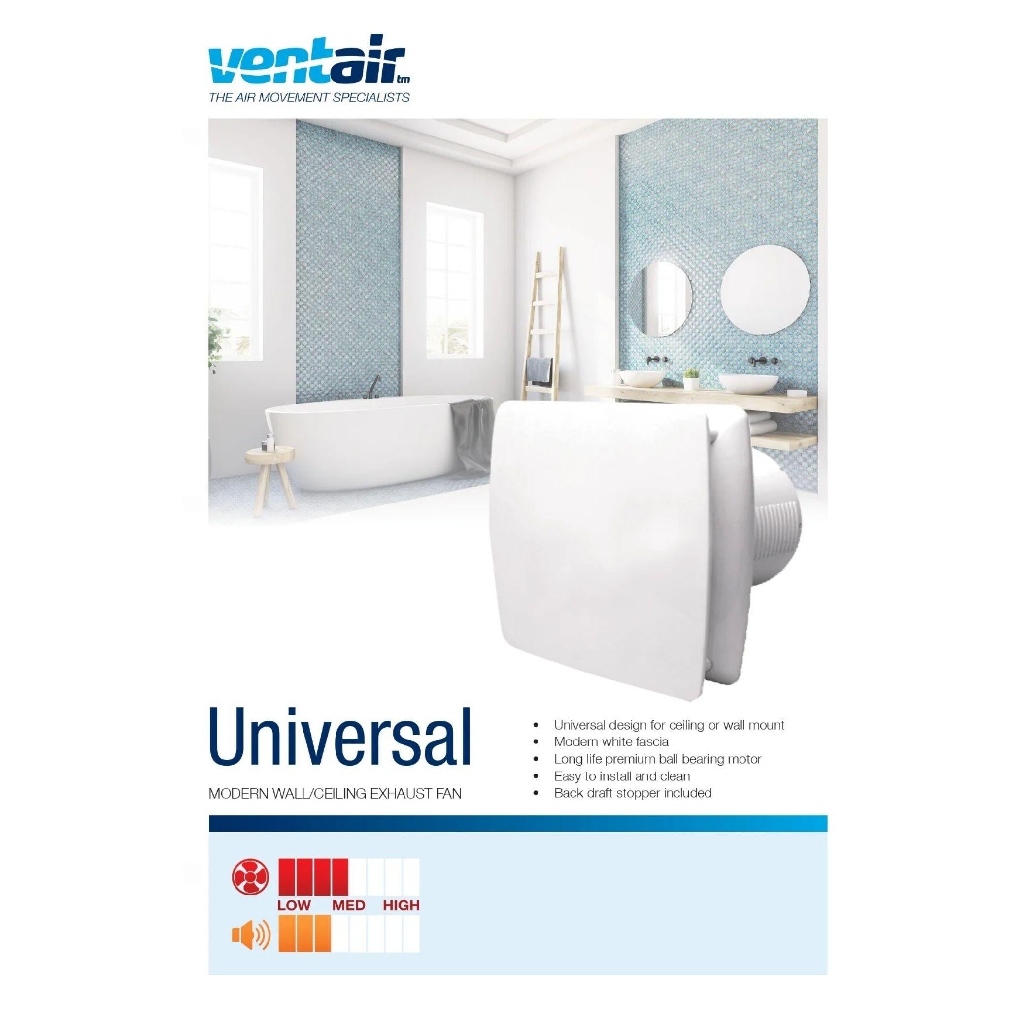 VENTAIR UNIVERSAL 150MM WALL/CEILING EXHAUST FAN WHITE