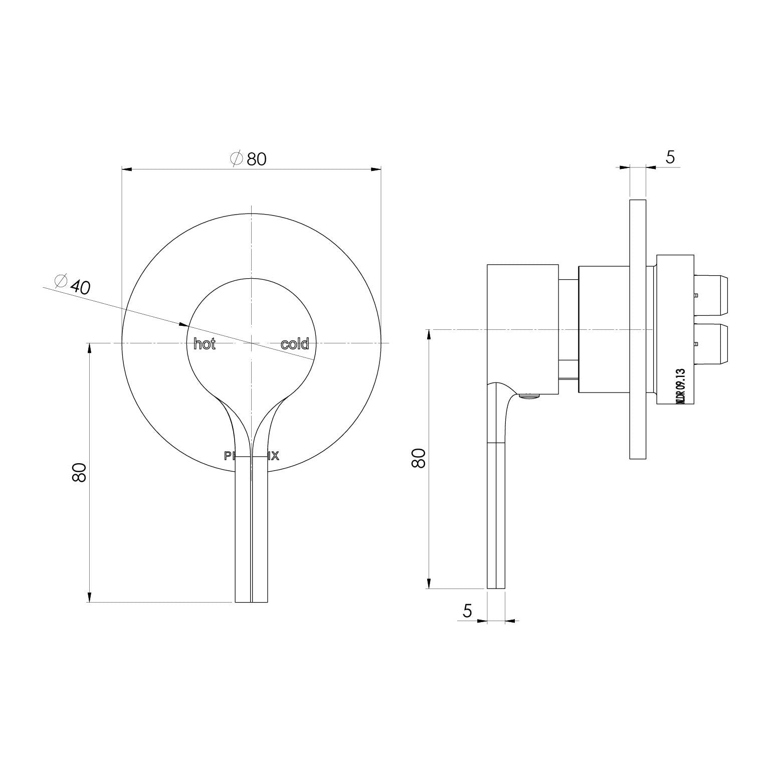 PHOENIX VIVID SLIMLINE OVAL SWITCHMIX SHOWER / WALL MIXER FIT-OFF AND ROUGH-IN KIT BRUSHED GOLD